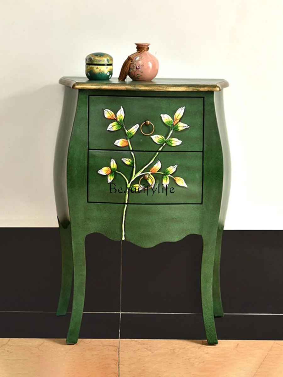 

American Country Living Room Side Table Painted Solid Wood Green Storage Sofa Several Bedroom Bedside Table