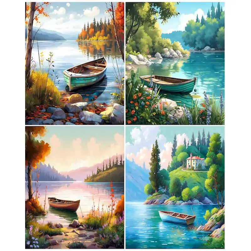 

CHENISTORY Coloring By Numbers Lake Boat Landscape Wall Art Pictures By Number Gift Diy 40x50cm Frame Home Decoration