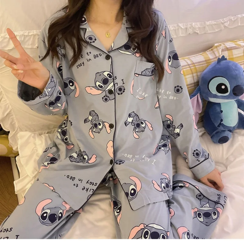 Új Öltés disney faux Pamut Pizsama Kibuggyan Őszies Gúnyrajz Nőnemű Pizsama kawaii Angol kosztüm stv ujjú téli haza sleepwear Adomány