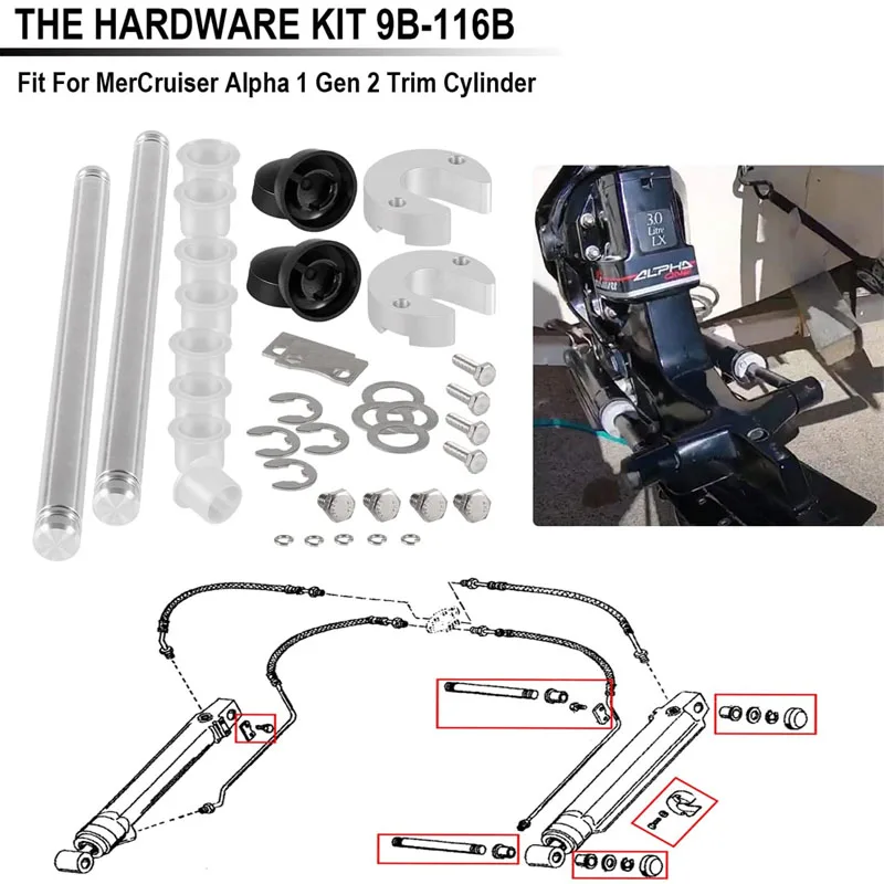 Trim Cylinder Pin Cap Bushing Hardware Kit 9B-116B Fit For MerCruiser Alpha 1 Gen 2 for Alpha I Gen II Replace for SEI 9B-116