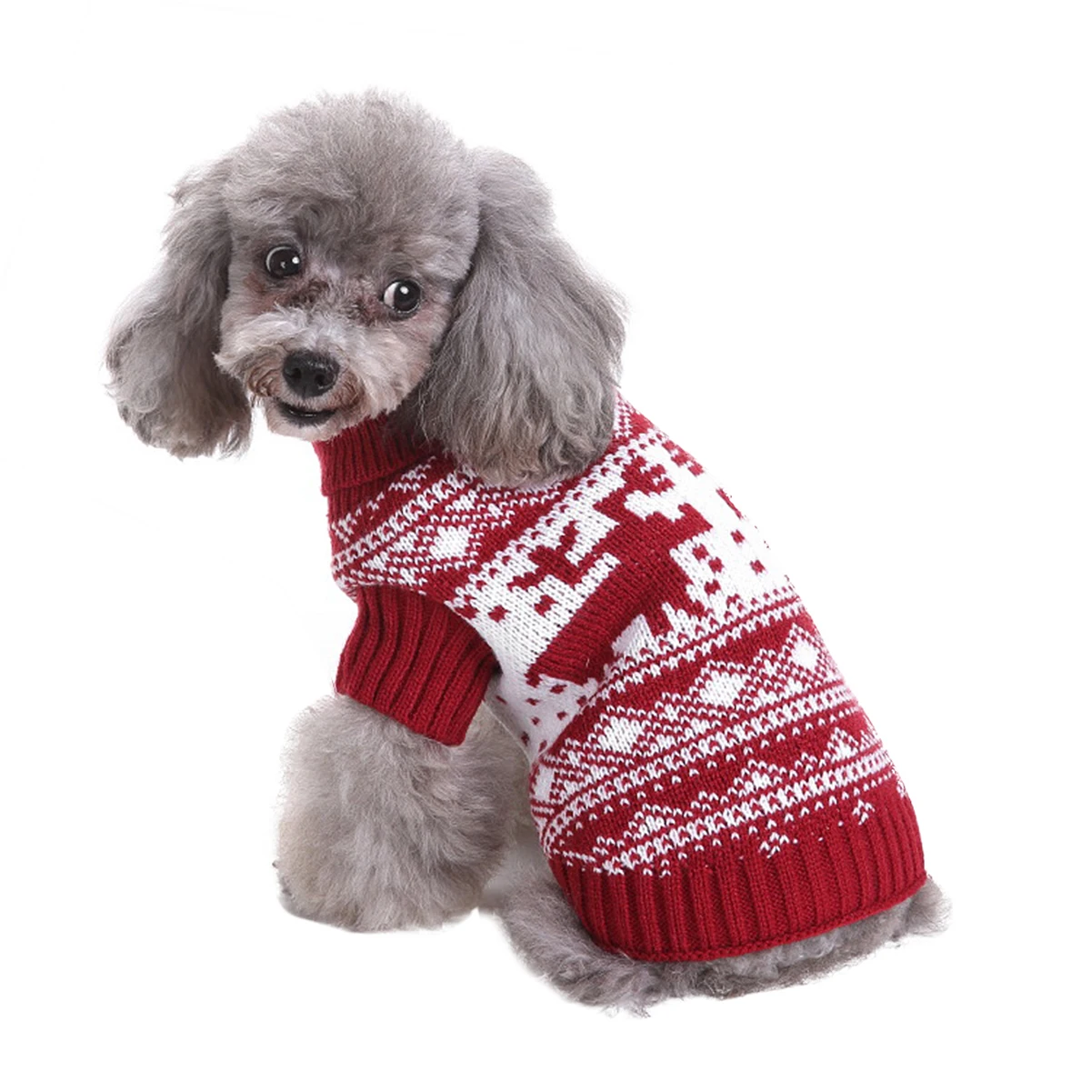 

1Pcs Pet Dog Sweater Christmas Knitted Red Size L Warm Turtleneck Puppy Clothes Winter Coat Fashion Pet Outfit Photo Shoot
