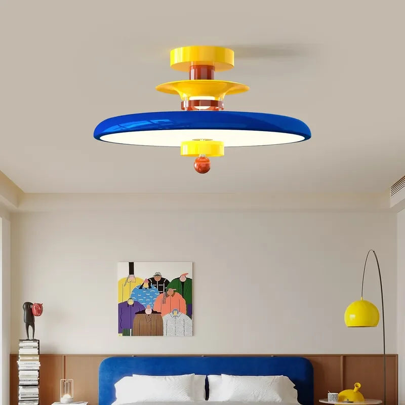 Memphis Style Ceiling Light for Kids Room Creative Dopamine Design Eye Protection LED Chandelier French Cream Bedroom Decor