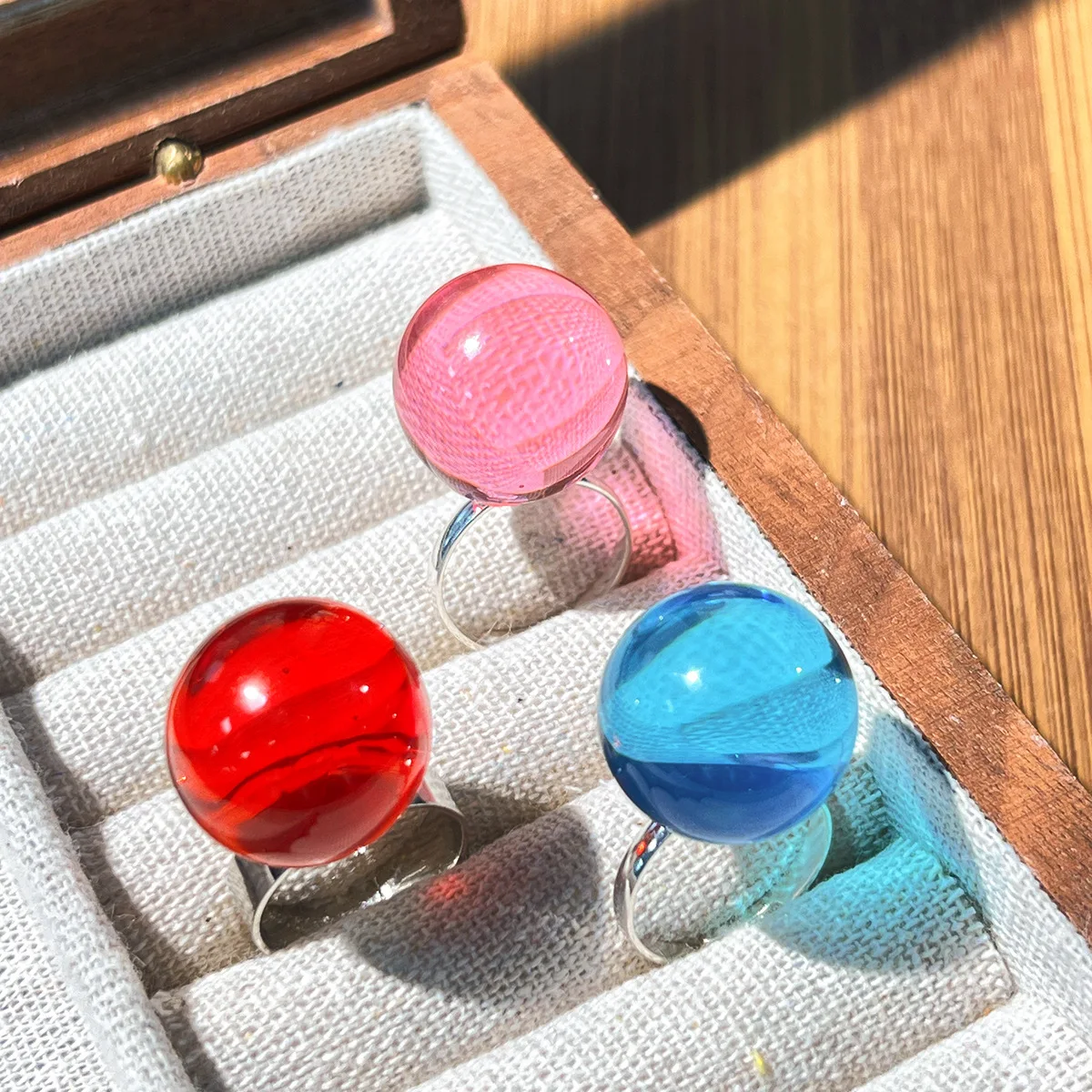 Fashionable Jelly Transparent Ball Adjustable Finger Ring Sweet Summer Resin Colorful Women's Ring Party Y2K Jewelry Girl Gift
