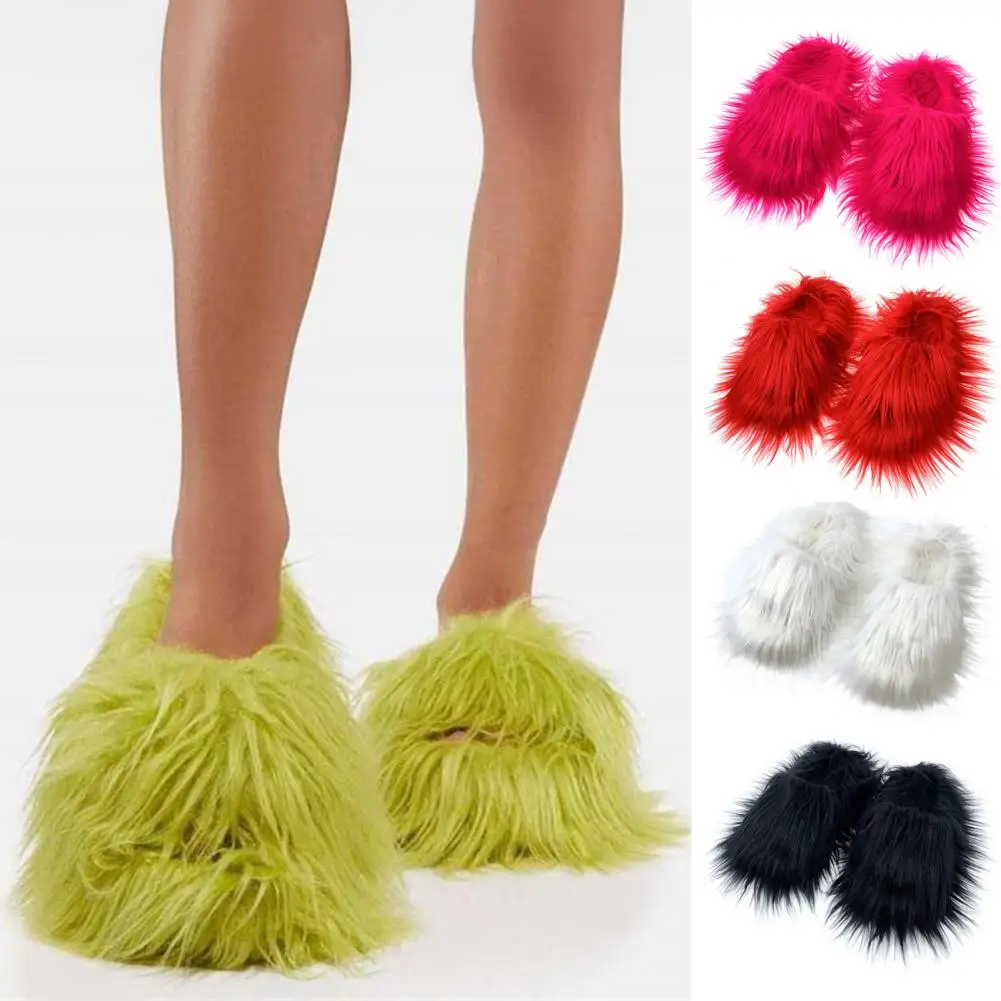 Candy Color Slippers Soft Faux Fur Slippers Cozy Faux Fur Slippers for Women Slip-on Slide Shoes with Closed Toe Warm for Girls