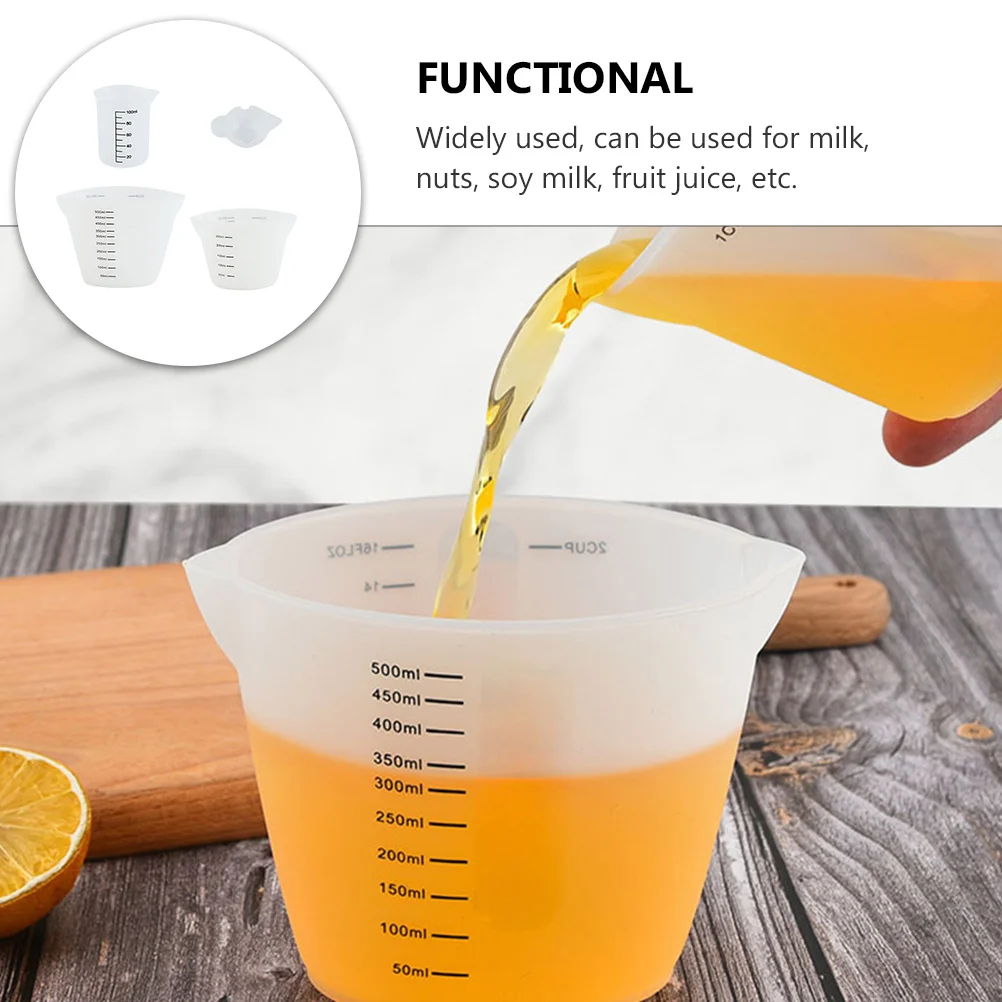

4Pcs Silicone Measuring Cups Set Easy Clean Non-Leak Milk Juice Baking Kitchen Measuring Cylinders Clear Scale Measurement Tool