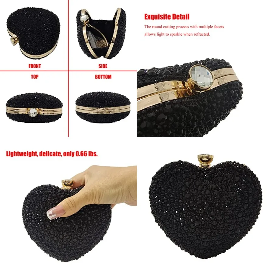 Cute Heart Shape Clutch Purse Mini Love Heart Rhinestone Wedding Handbag Party Women Purse