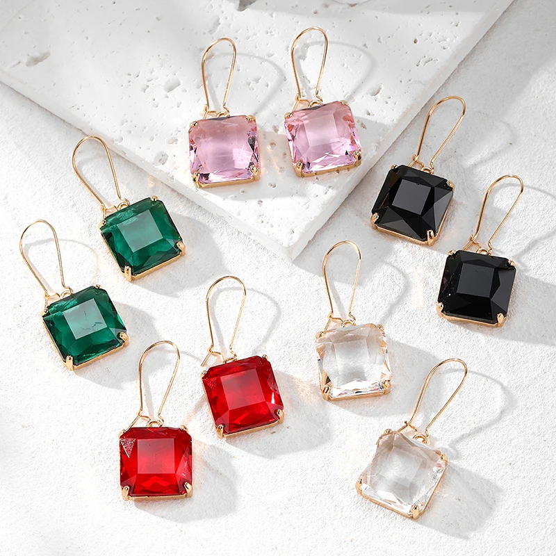Luruxy Exquisite Square Crystal Drop Earring For Women Glass Metal Simple Retro Geometric Pendant Earrings Wedding Party Jewelry