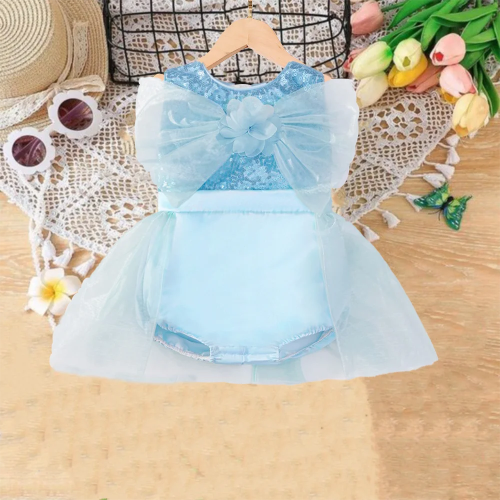 

Ледяной цветок Синий Эльза детский альпинистский костюм для младенцев холодное синее блестящее платье для девочек сказочное платье принцессы для ползания новый костюм