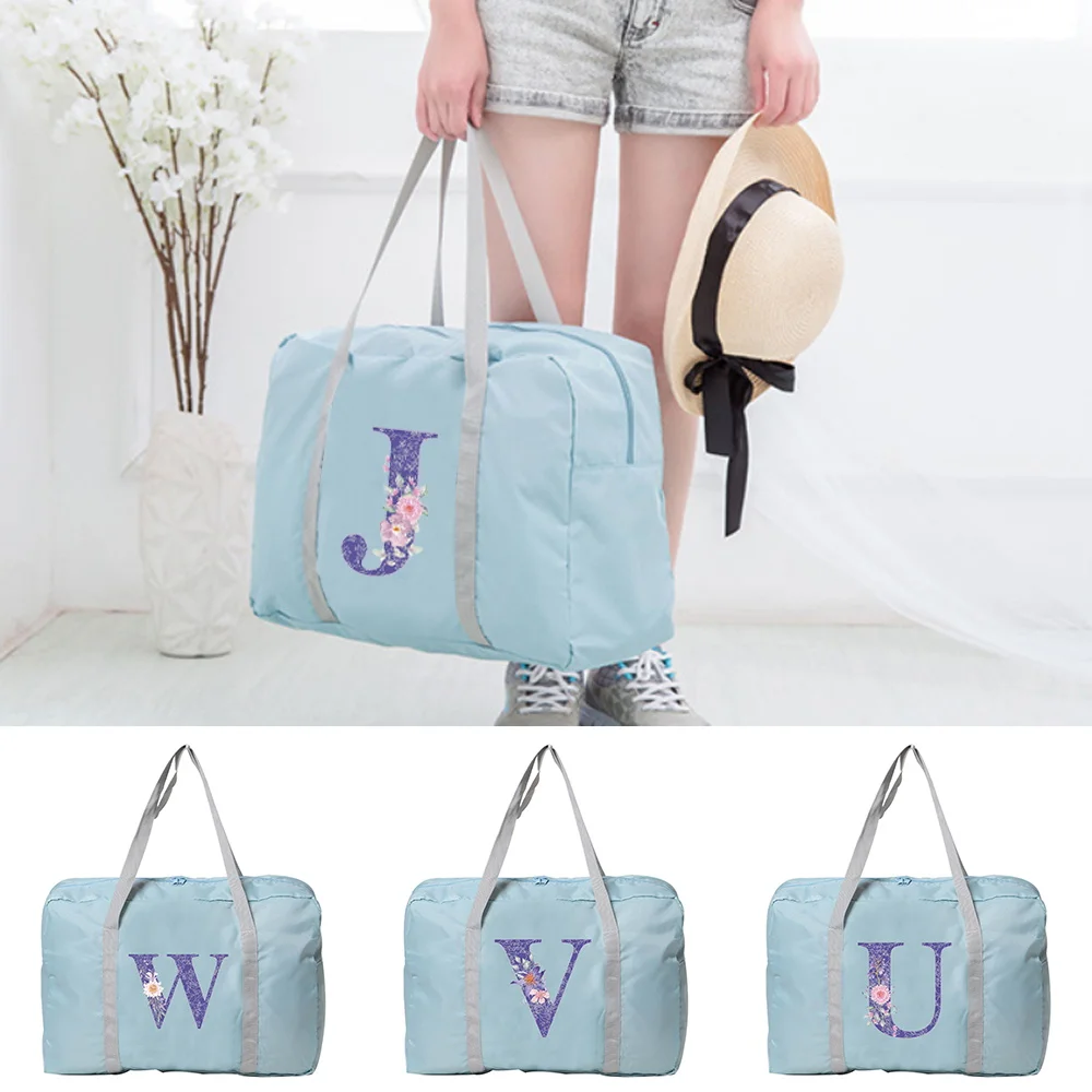 

New Large-capacity Storage Bag Fashion Purple Flower Letter Pattern Unisex Folding Bag Portable Waterproof Bag