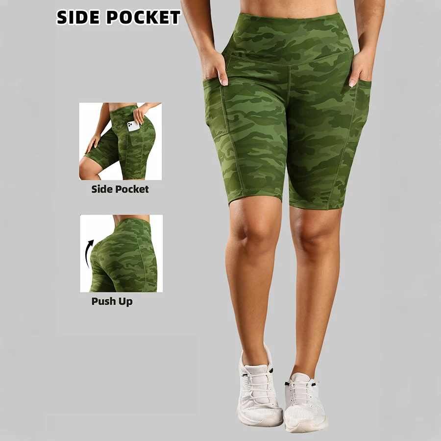 Shorts with 3 Pockets for Women High Waist Butt Lifting Workout Tights Fitness Shorts Stretch Athletic Five-pointed Yoga Pants