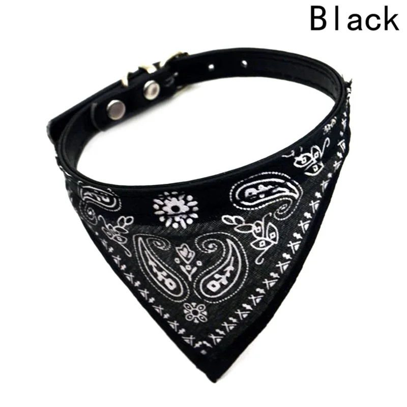 Adjustable cat and dog bandana collar PU pet neck scarf with printed triangle scarf