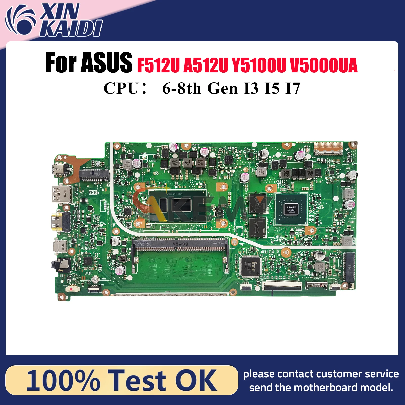 

X512UB Laptop Motherboard For ASUS VivoBook V5000UA X512UB X512UF A512U X512U Y5100U F512U Mainboard With I3 I5 I7 CPU tests OK