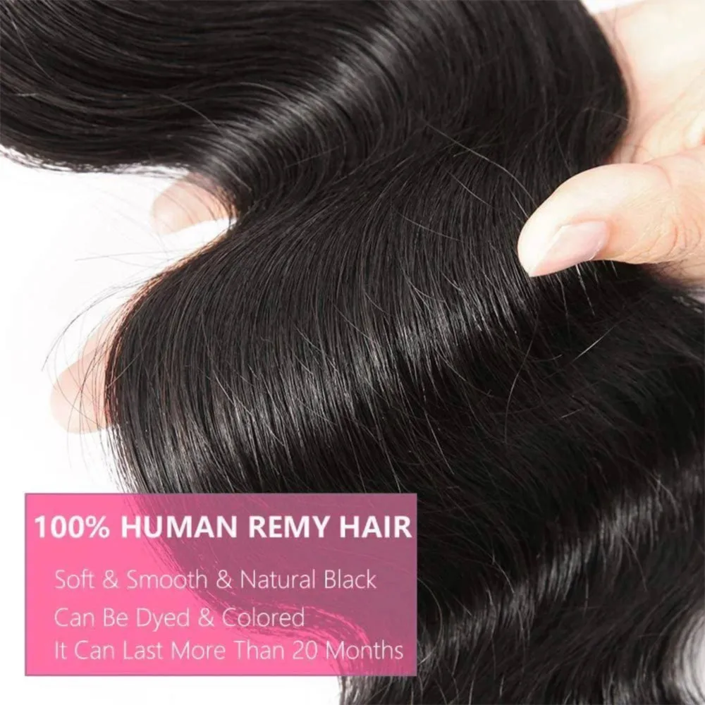 Bundel rambut manusia gelombang tubuh 3 bundel ekstensi rambut manusia 26 28 30 inci warna hitam alami # 1B untuk rambut Remy wanita