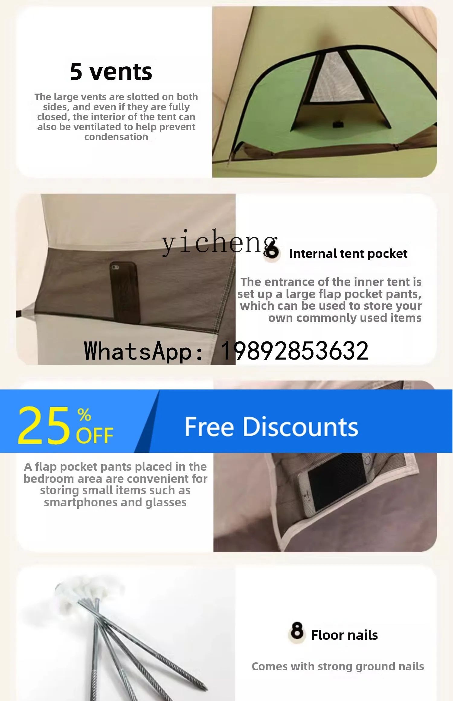 

Lightweight Tunnel Tent Outdoor Folding Portable Outdoor Picnic Camping Rainproof Thickened