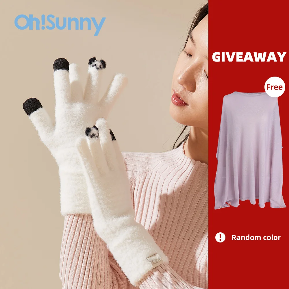 OhSunny Winter Warm Gloves Autumn Full Finger Mittens Outdoor Windproof Touch Screen Driving Cycling Cute Panda Glove