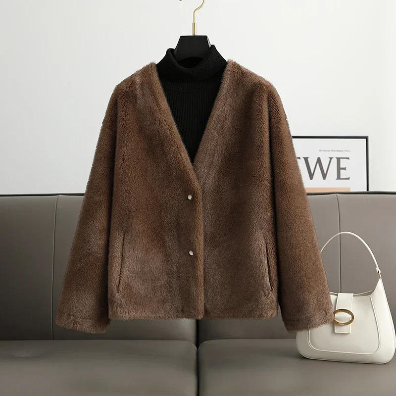 Winter Coat Women Clothing Fashion Korean V-neck Faux Mink Fur Jacket Faux Fur Jackets Thin Faux Fur Coat Veste Femme Zm860