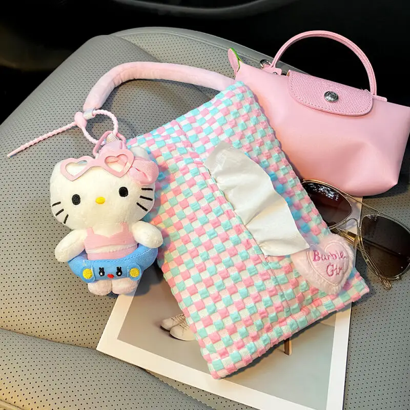 سانريو مرحبا كيتي صناديق أنسجة السيارة المتقدمة الإبداعية لطيف صندوق ورقي الكرتون سيارة الأنسجة حقيبة للحمل هدية الديكور الداخلي للسيارة #5