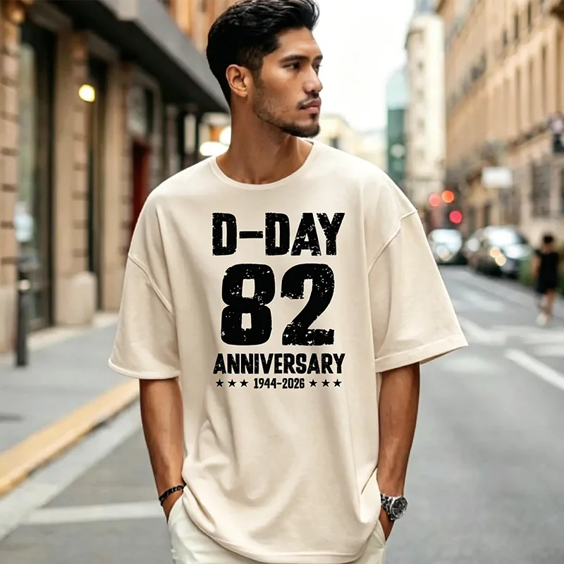 D-Day 82nd Anniversary 1944-2026 Vintage Normandy WWII T-Shirt Men Casual Military History Commemorative Graphic Tee Gift view 3