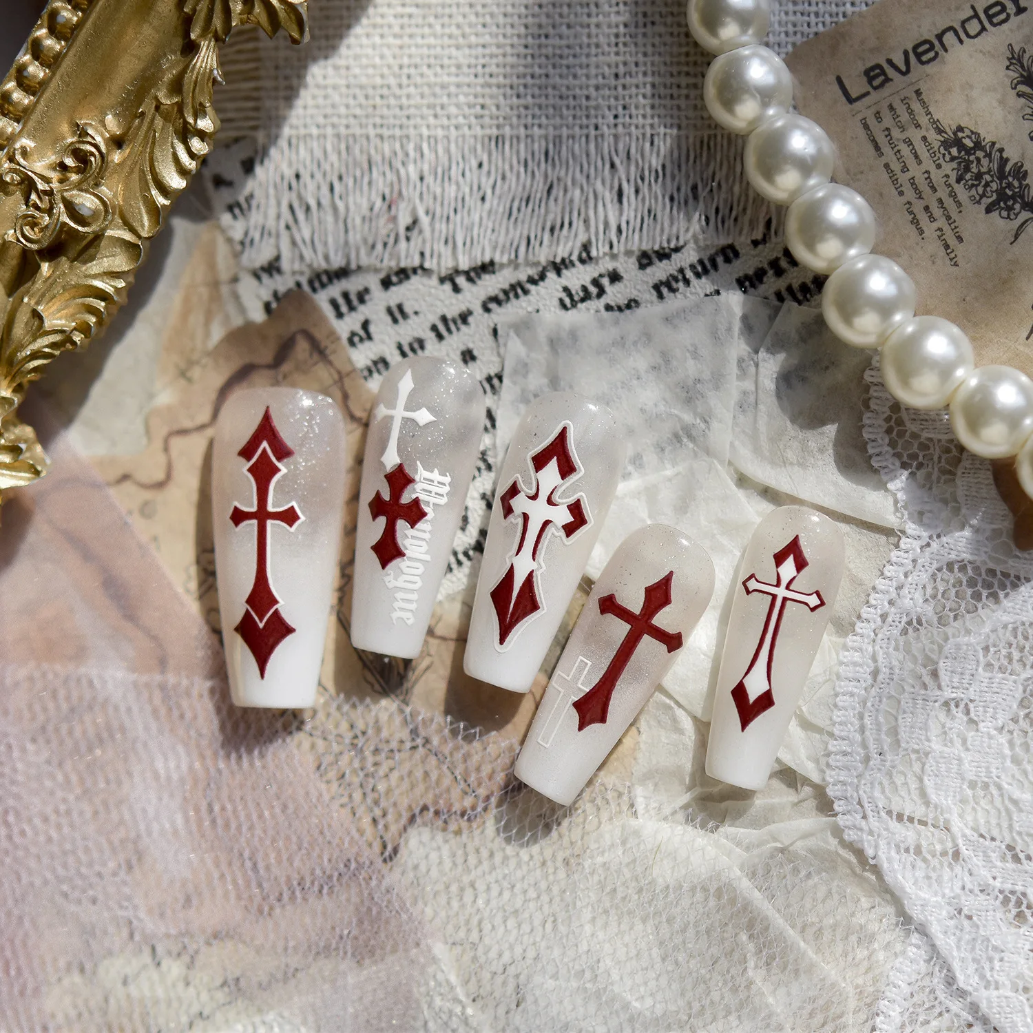 جديد النمط الصيني مسمار الفنون ملصقات DIY تنقش ملصقات الأظافر الرجعية الأحمر الصليب ملصق الأظافر المواد اكسسوارات الديكور