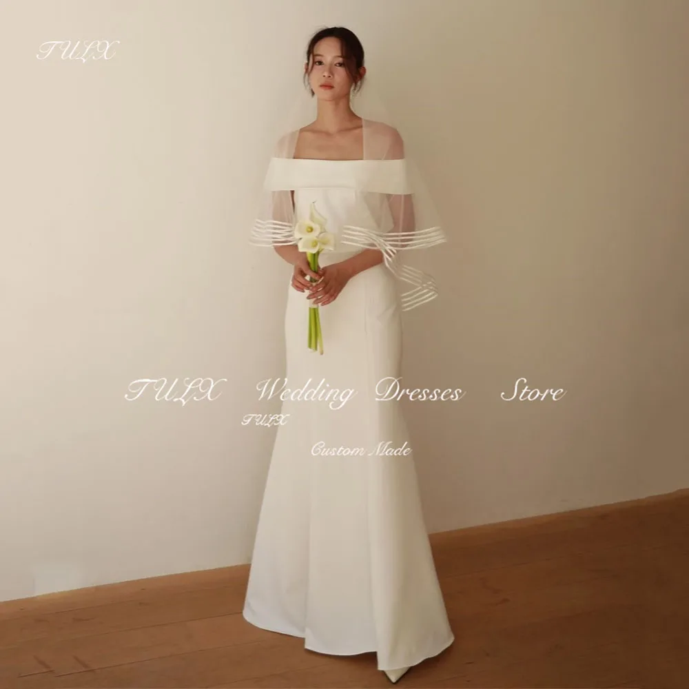 TULX Elegant Ivory Wedding Dress Off Shoulder Bridal Photo Shoot Dress Mermaid Long Korea Bridal Gown Corset Customized 웨딩드레스