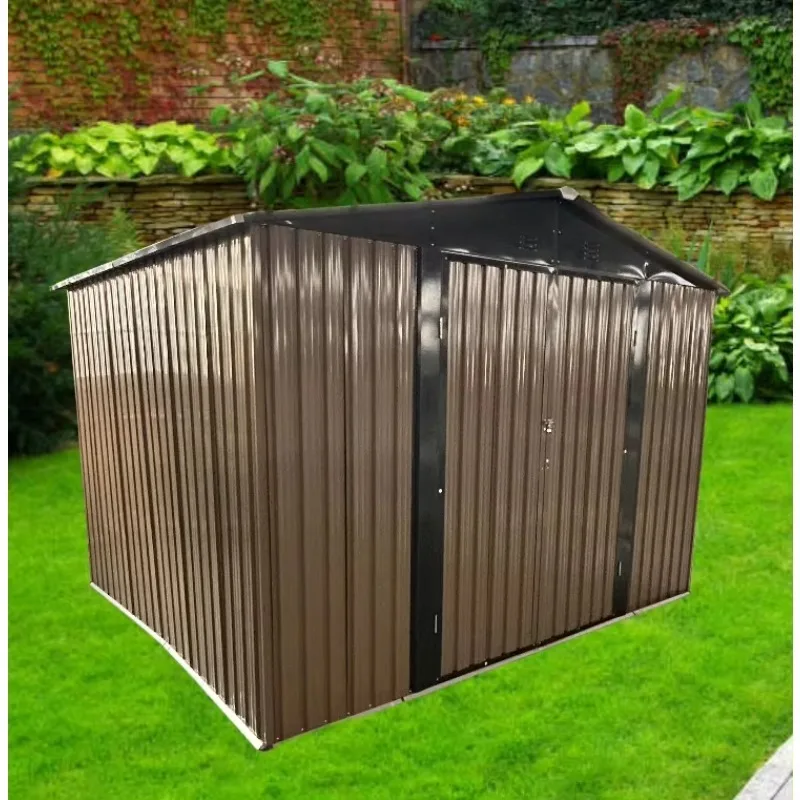 10x8 قدم كتلة اللون البني سقيفة معدنية قمة سقف دافق الباب أدوات التخزين في الهواء الطلق غرفة #1