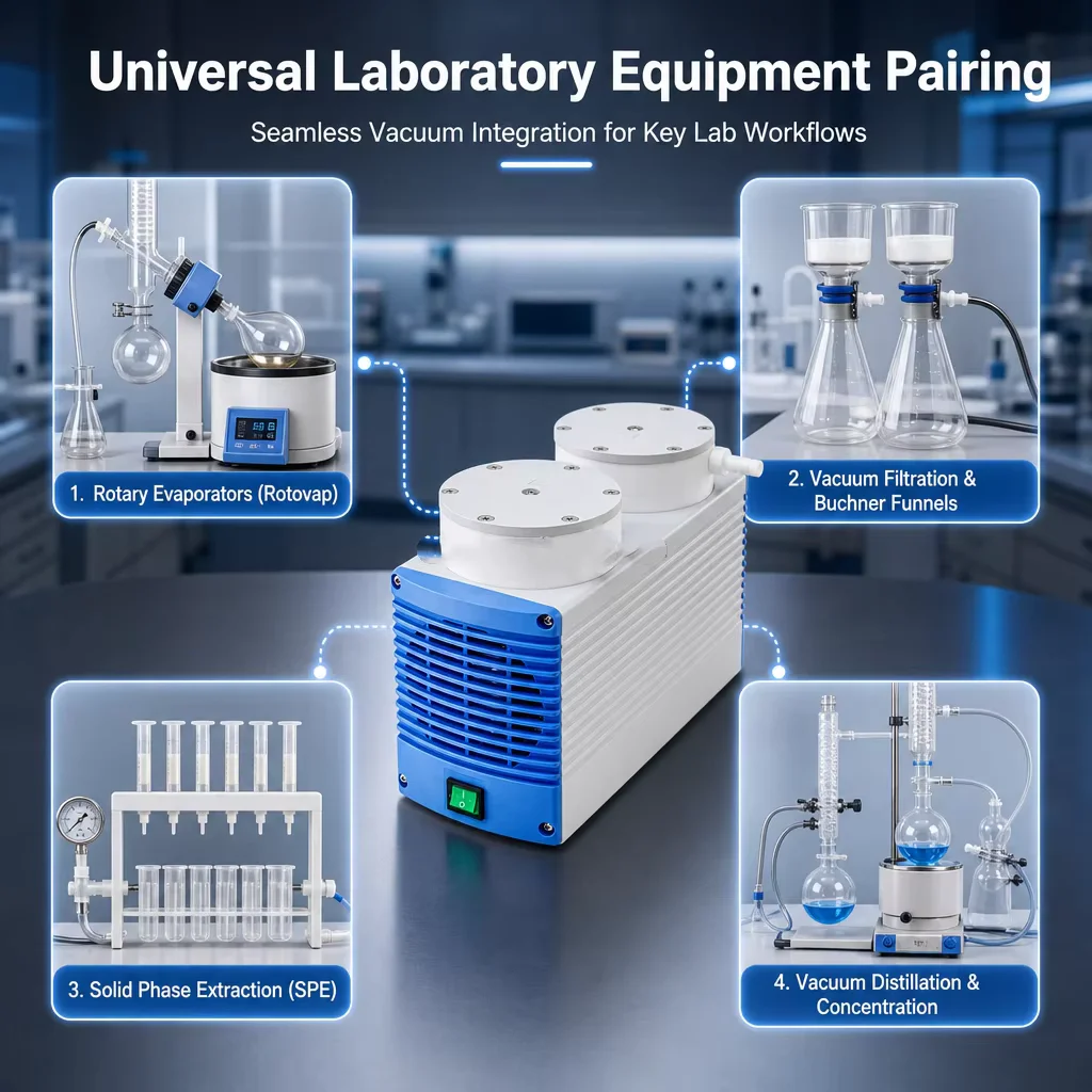 IKEME Chemistry Diaphragm Pump 25L/min 13mbar Vacuum Filtration Distillation Concentration PTFE Chemical Resistant Vacuum Pump