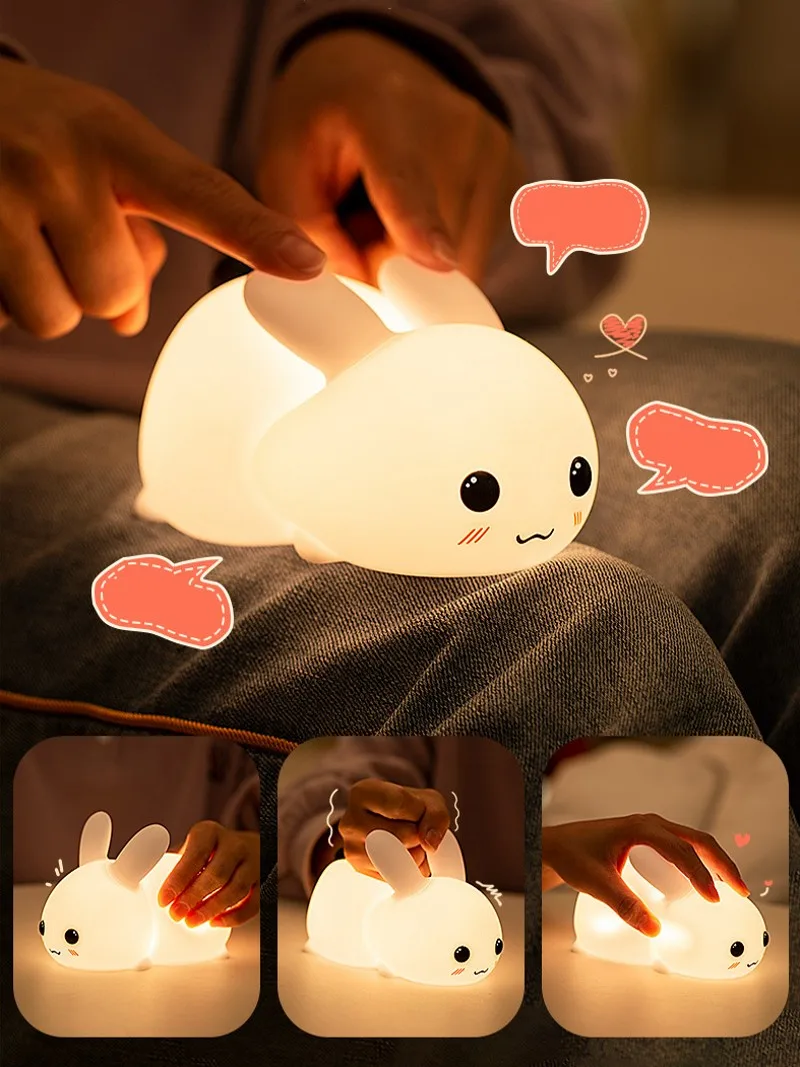 LED Rabbit Night Light Remote Control Dimmable RGB Rechargeable Silicone Bunny Lamp for Children Baby Toy Gift Touch Sensor