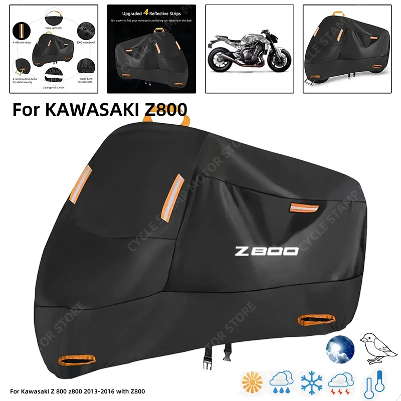 

Waterproof Motorcycle Cover For Kawasaki Z 800 z800 Outdoor Protection Against Rain Dust Debris Weather 210D Oxford cloth