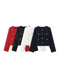 2024 autumn new casual Chanel pockets decorated with gold buttons short round neck suit jacket for women