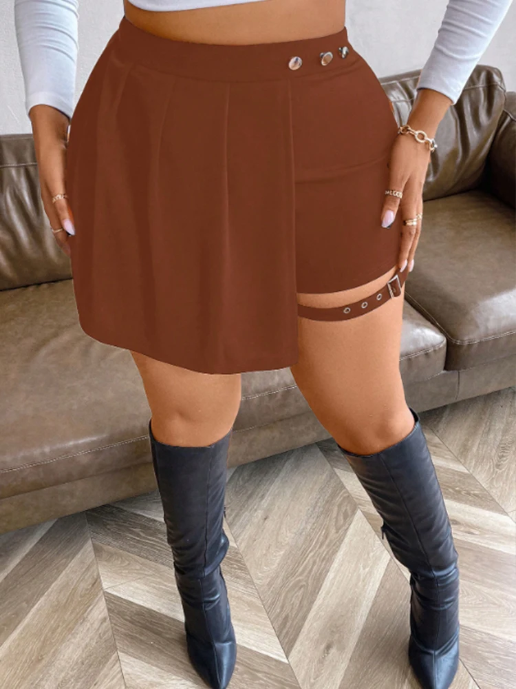 plus Size High Waist Pleated Button Skirt Asymmetric Bandage Shorts Spicy Style Women's Summer Fashion