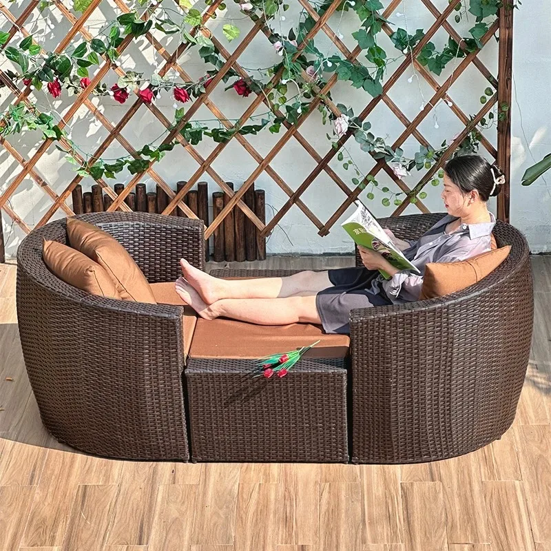 outdoor lounger outdoor balcony open-air garden courtyard rattan bed sun room swimming pool rattan chair human lounger sofa