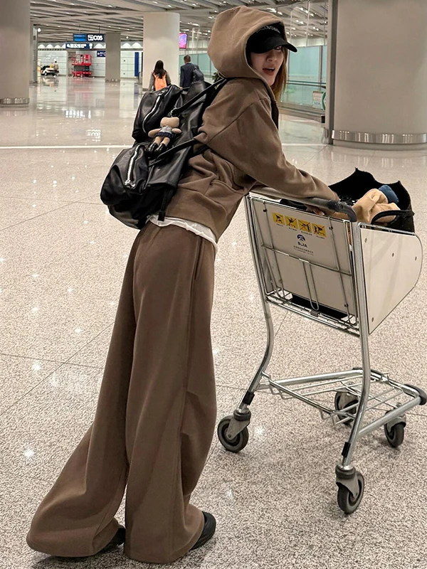 

Casual Sportswear Set Women's Loose Slimming Korean Style Spring Wide Leg Pants Two Piece Set Fashionable Comfortable Long Sl...