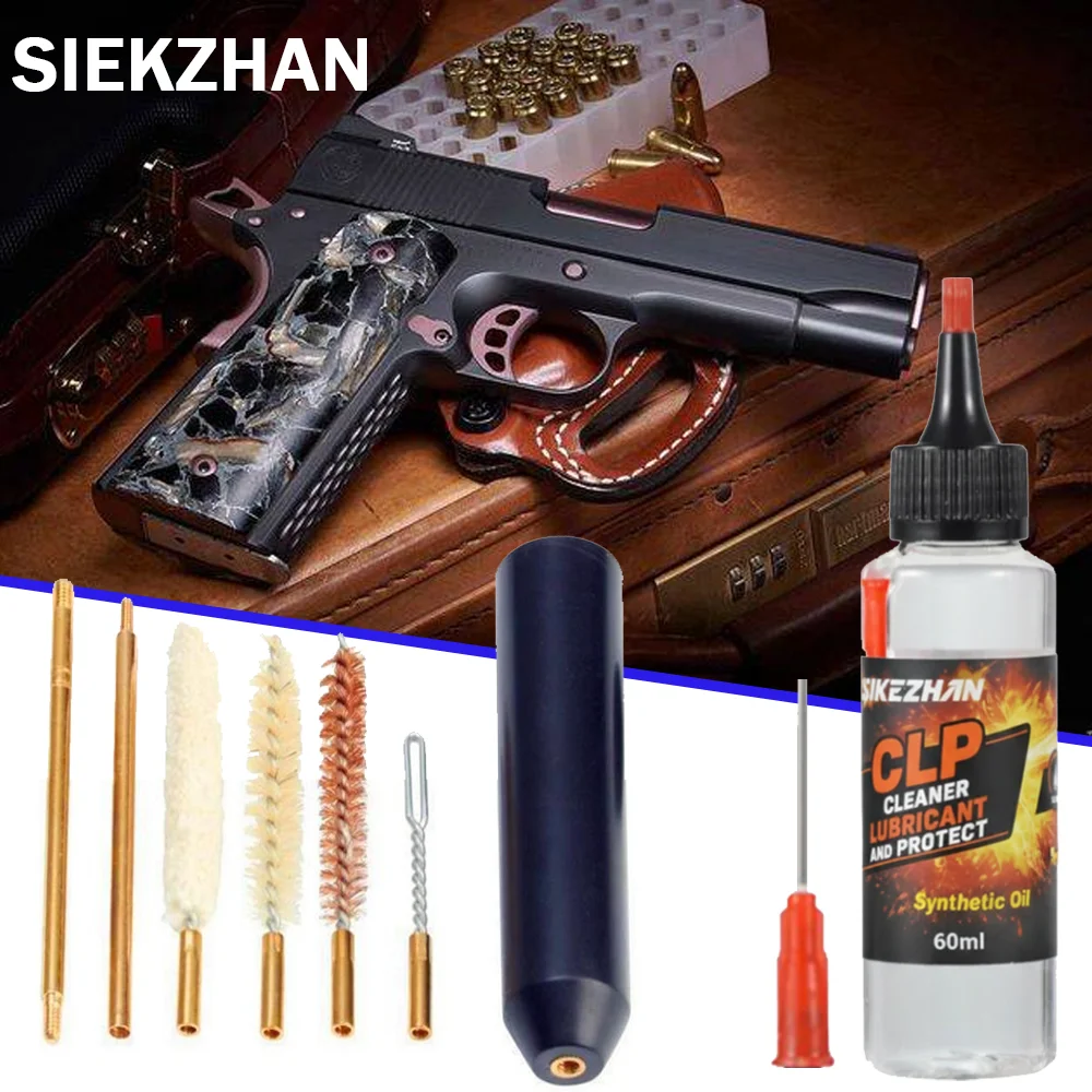 8Pcs/Set for Pistols Cal.38/357/9MM Outdoor Gun Cleaning Tools Hand Gun Rod Brush Gun Oil Pocket Size Pistol Cleaning Kit