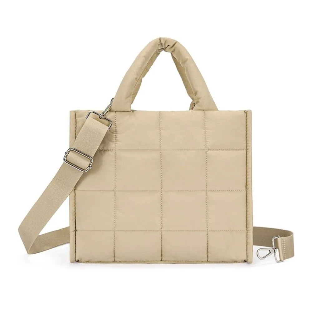

Lightweight Quilted Tote Bag Nylon Multi-Pocket Puffer Bag with Zipper Detachable Strap Shoulder Bag Travel
