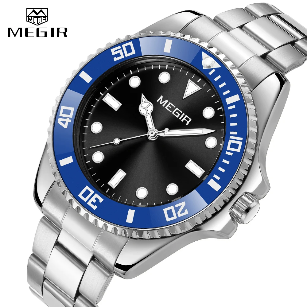 MEGIR Luxury Brand Man Watch Waterproof Luminous Date Week Men Quartz Watches Fashion Stainless Steel Mens Wristwatch Male Reloj