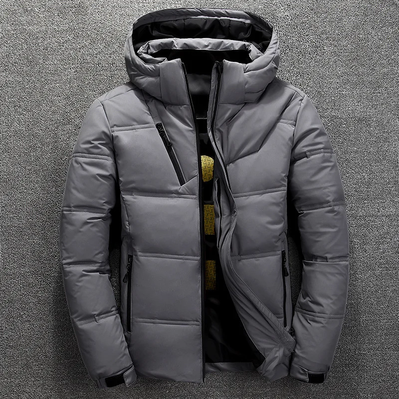 Men White Duck Down Jacket Hooded Coat Thick Warm Outdoor Casual Parka Men's Clothing Winter Overcoat Male