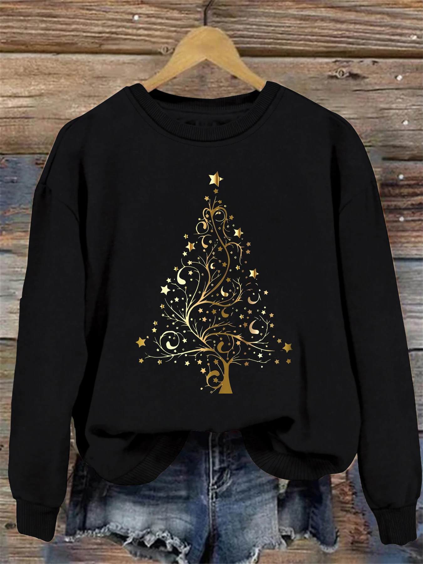 

Christmas print sweatshirt, crew neck casual sweatshirt for winter & fall, women's clothing.