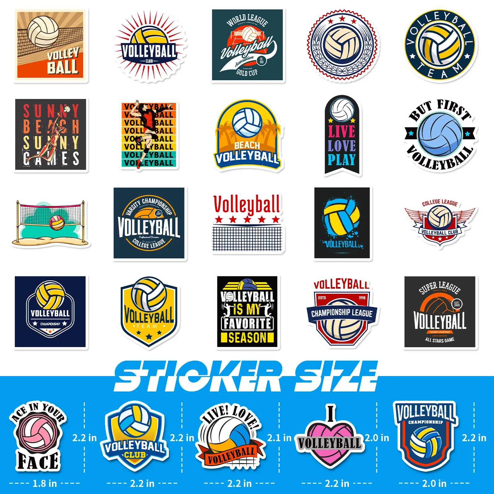 50pcs Volleyball Sports Mix and Match Graffiti Car Trunk Guitar Skateboard Waterproof Sticker