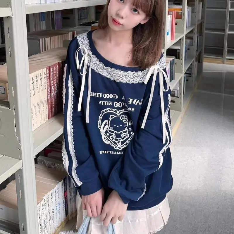 

Футболка с героями мультфильмов Sanrio, милая футболка с длинными рукавами в студенческом стиле, универсальная модная креативная новая стильная футболка, подарок для подруги