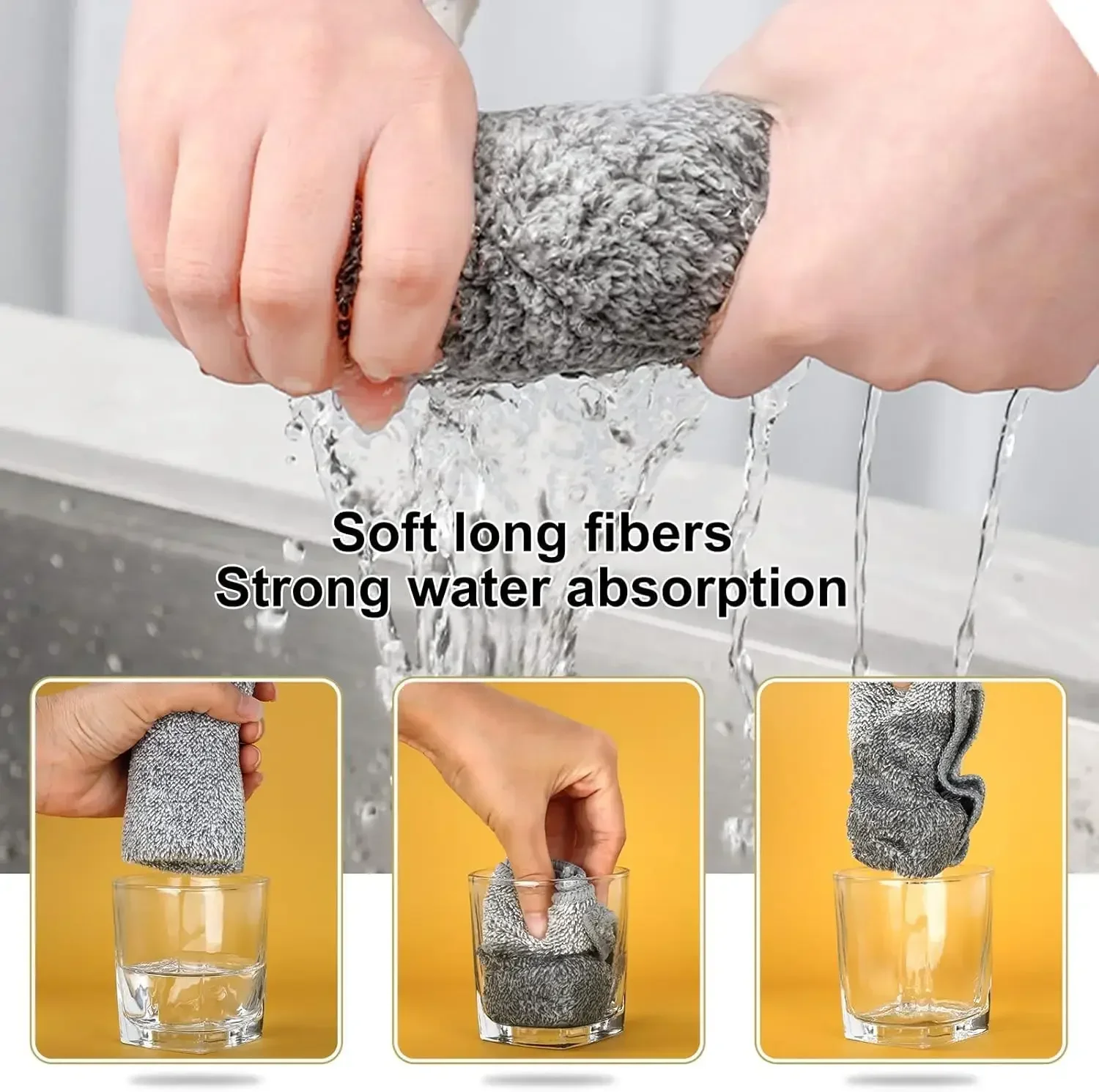 200PCS Bamboo Charcoal Dish Towel Fine Fiber Dish Towel Kitchen Rag Thickened Absorbent Cleaning Hand Wipes Towel 20*20cm