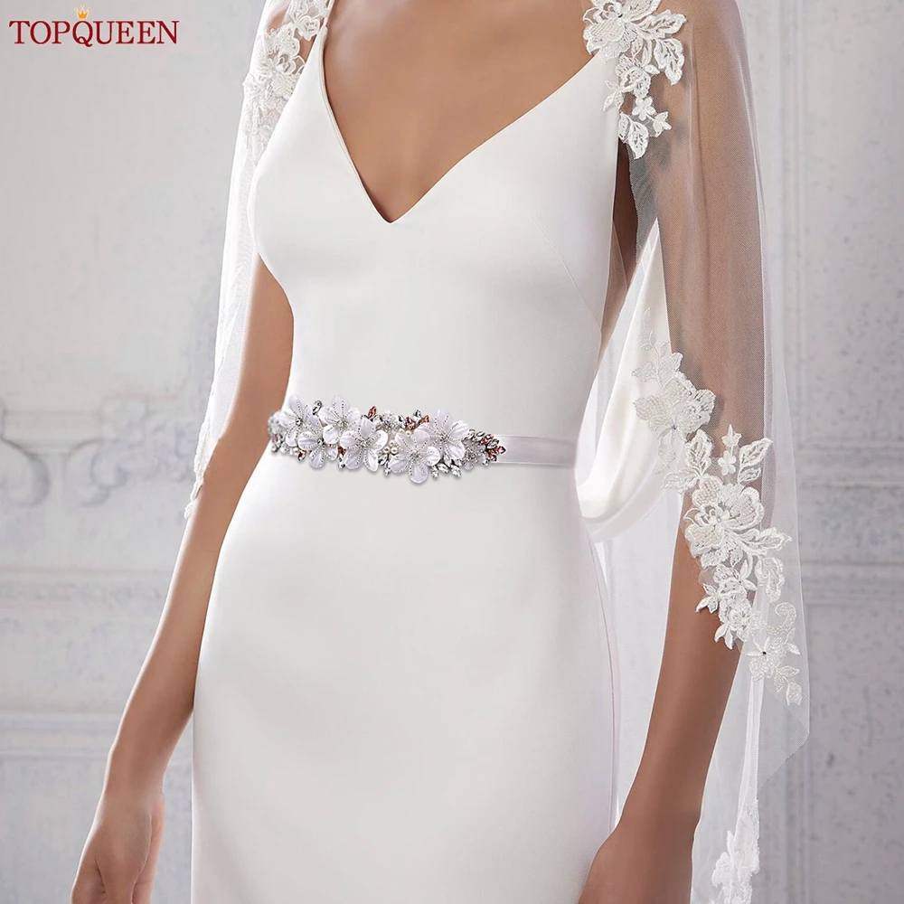 TOPQUEEN-S64 Cinto de flores para mulheres, faixa no vestido, cinto nupcial, dama de honra, acessórios do casamento, Rhinestone Applique, vestido de festa feminino Sash, novo