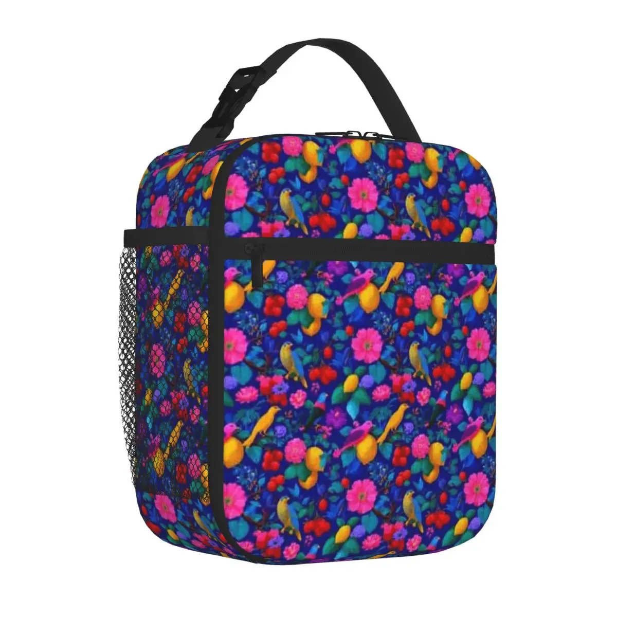 Bestselling Tropical Birds Lemon Floral Retro Pattern Neutral Tone Office Lunch Bag Gym Post-Workout Food Tote Bag