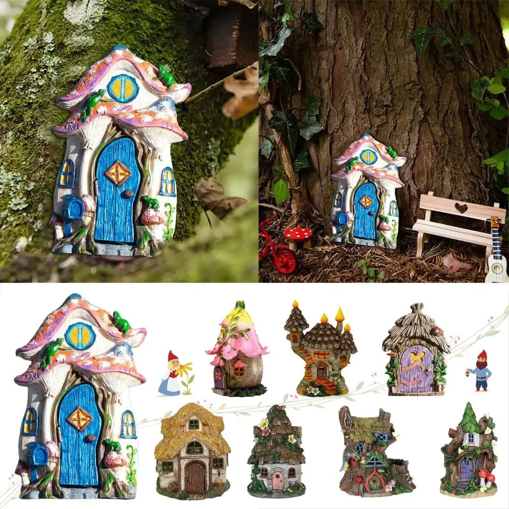 Miniature Fairy Elf Door Figurines Statues for Outdoor Yard Art Sculpture Wooden Ornaments  Accessories