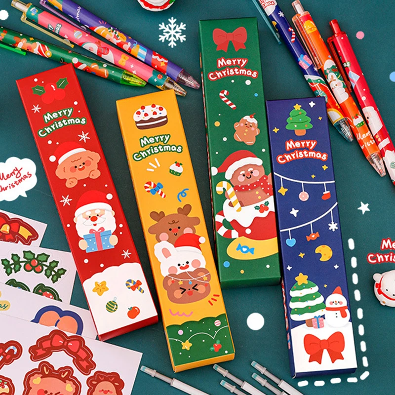 1Set Cute Cartoon Santa Claus Snowman Elk Christmas Stationery Set Creative Fashion Drawing Tools Student Stationery Gifts