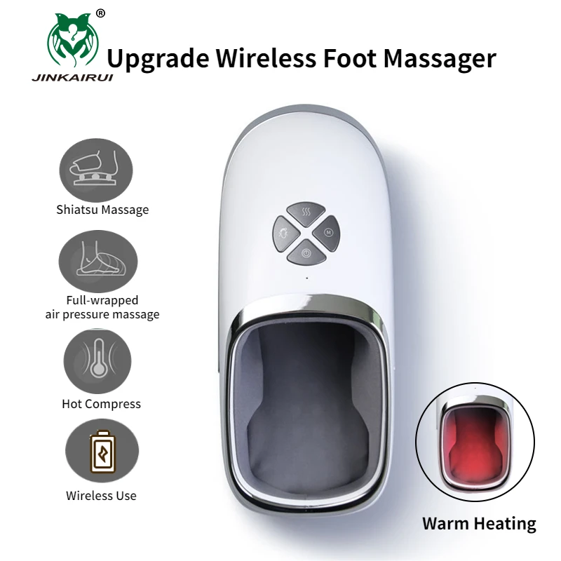 

JKR Electric Foot Massager Machine With Heat Shiatsu Deep Kneading Feet Therapy Rechargeable Air Compression Relief Tired Muscle