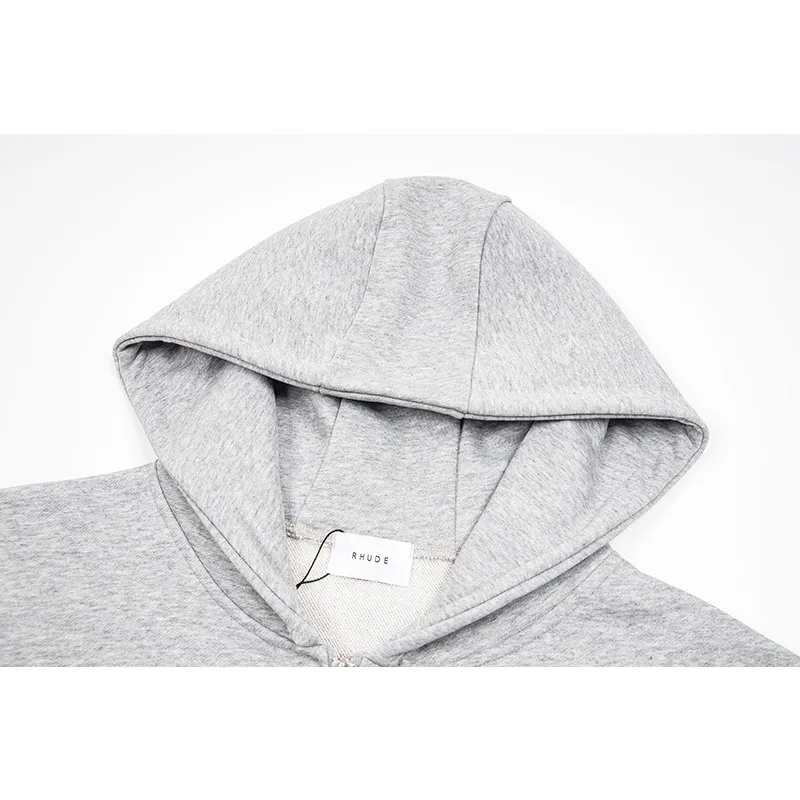 2026 Fall and Winter New Collection RHUDE Men's Zip Hooded Sweatshirt Chest Script Embroidery Logo Streetwear Hoodie