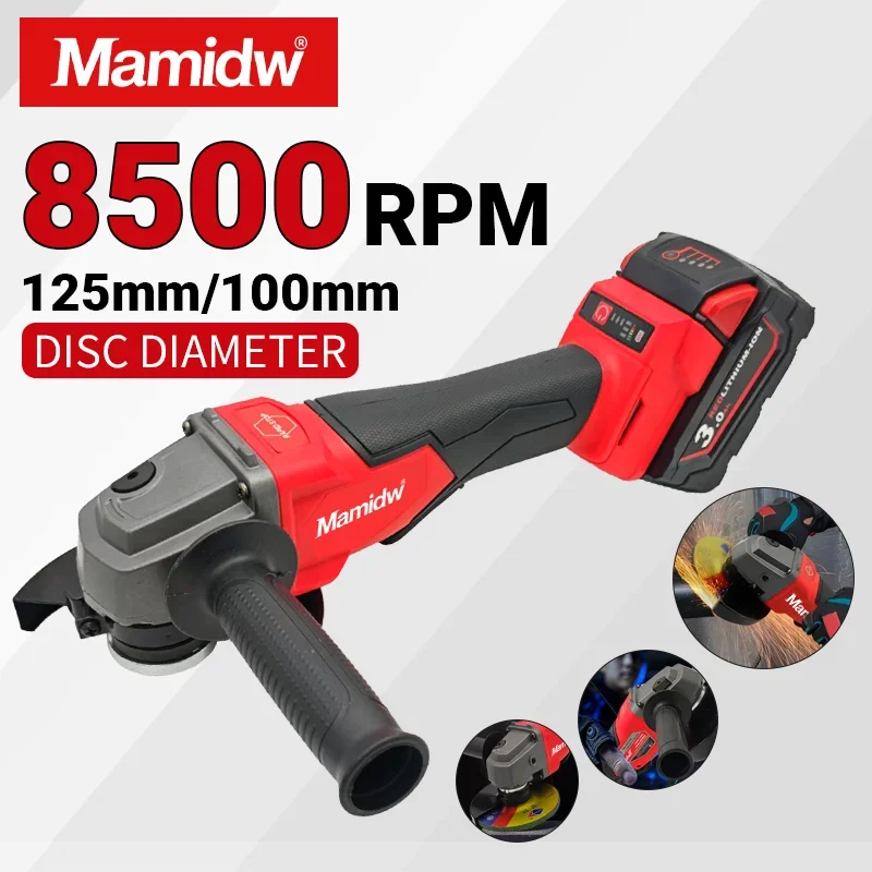 

Угловая шлифовальная машина Mamidw 8500 об/мин с дисками 125 мм/100 мм, для шлифовки/резки, многофункциональная (только инструмент), для аккумулятора Milwaukee 18 В.