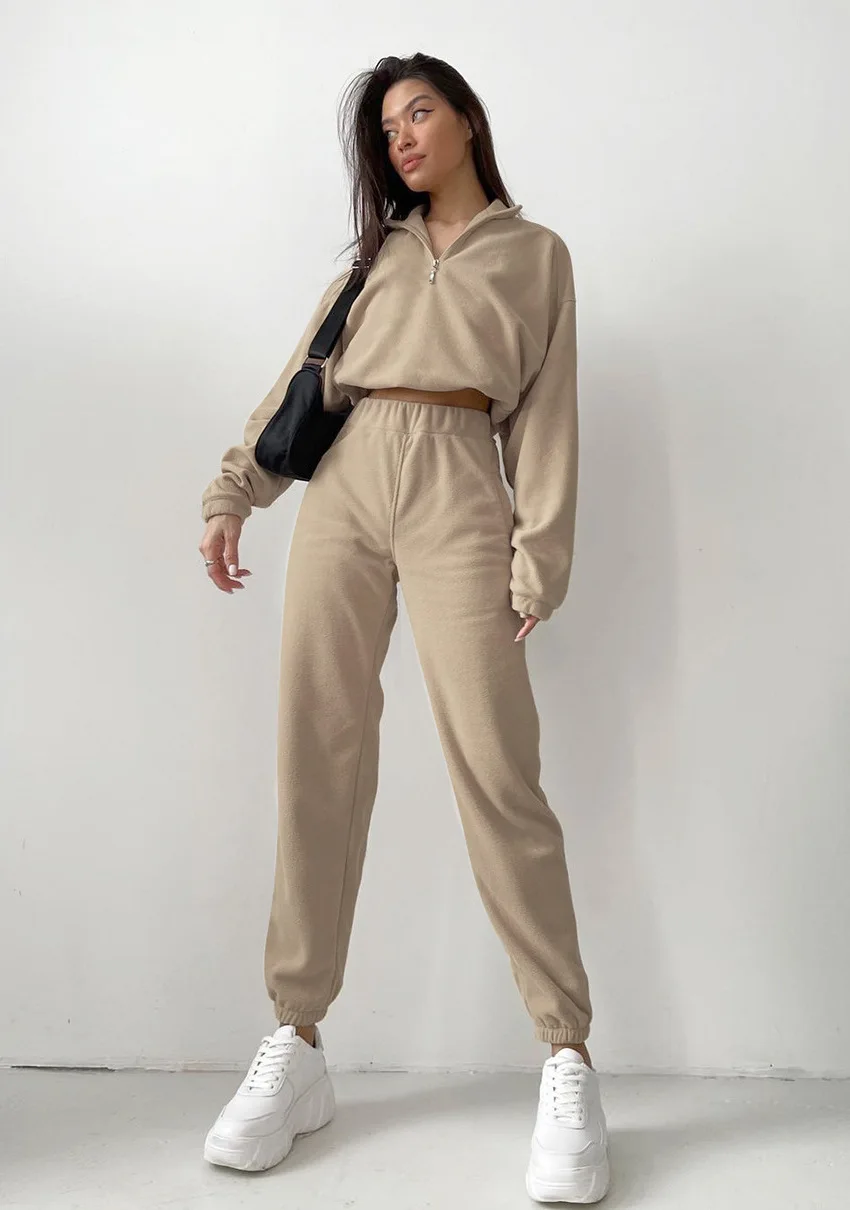 Women Sweatsuit Set Vintag Zipper Sweatshirt High Waist Loose Pants Suit Female Autumn Fashion Lady Sportswear 2025 Clothing