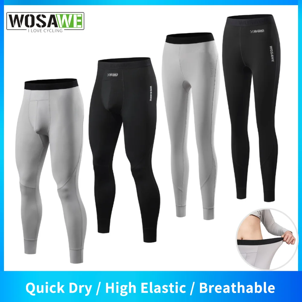 WOSAWE Autumn Cycling Compression Tights Men Women Sports Base Layer Pants Quick Dry Long Johns Athletic Underwear Leggings