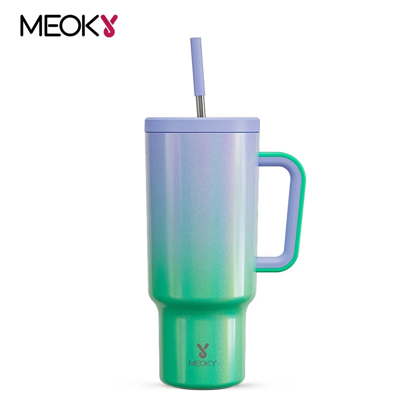 

Meoky Tumbler 50oz Stainless Steel Car Mug with Handle Straw Vacuum Insulated Coffee Cup Double Wall Thermal Iced Travel Cup